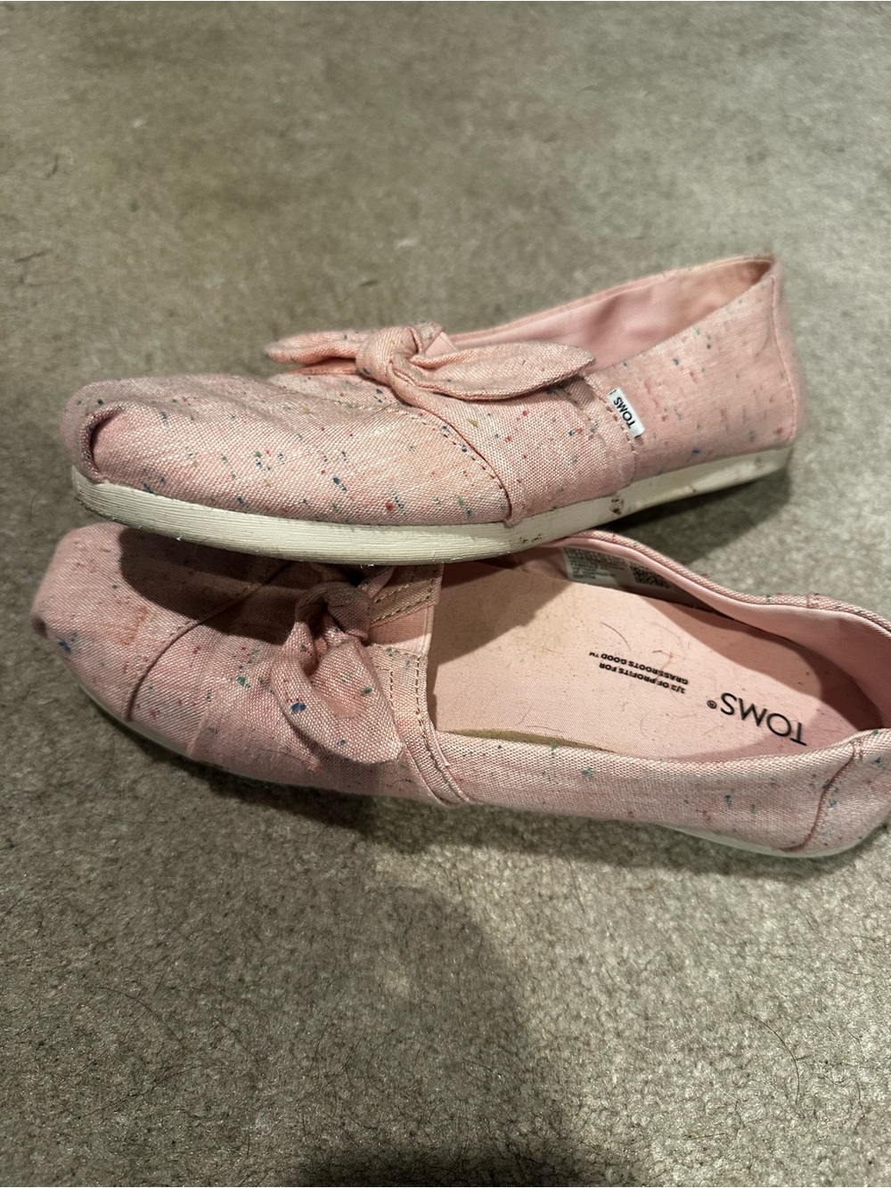TOMS Pink Speckled Canvas Knot Slip-On Flats